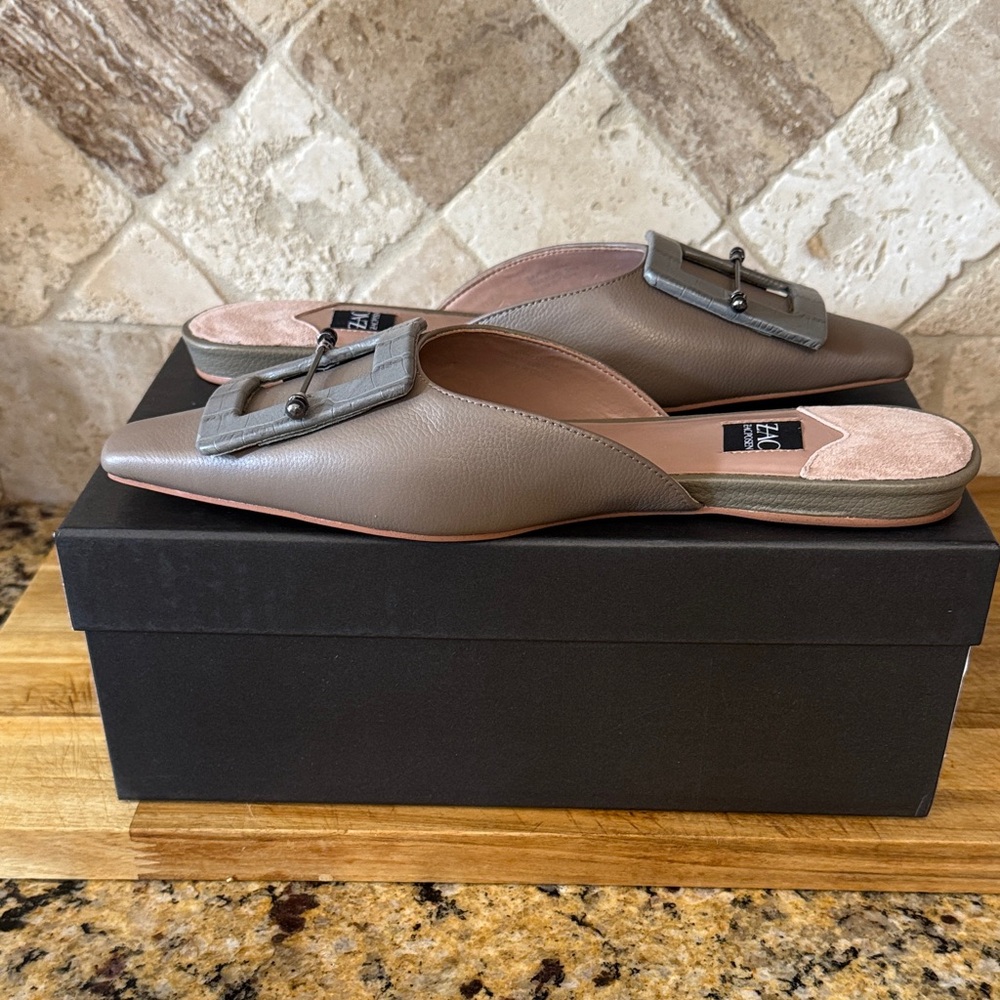 Zac Posen Taupe Mules with Buckle Detail